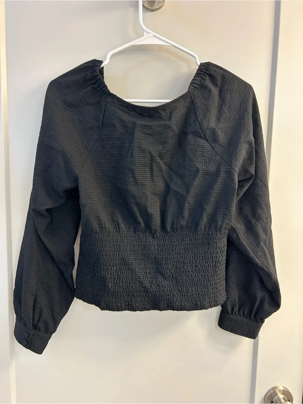 Madewell Black Puff-Sleeve Button-Front Blouse